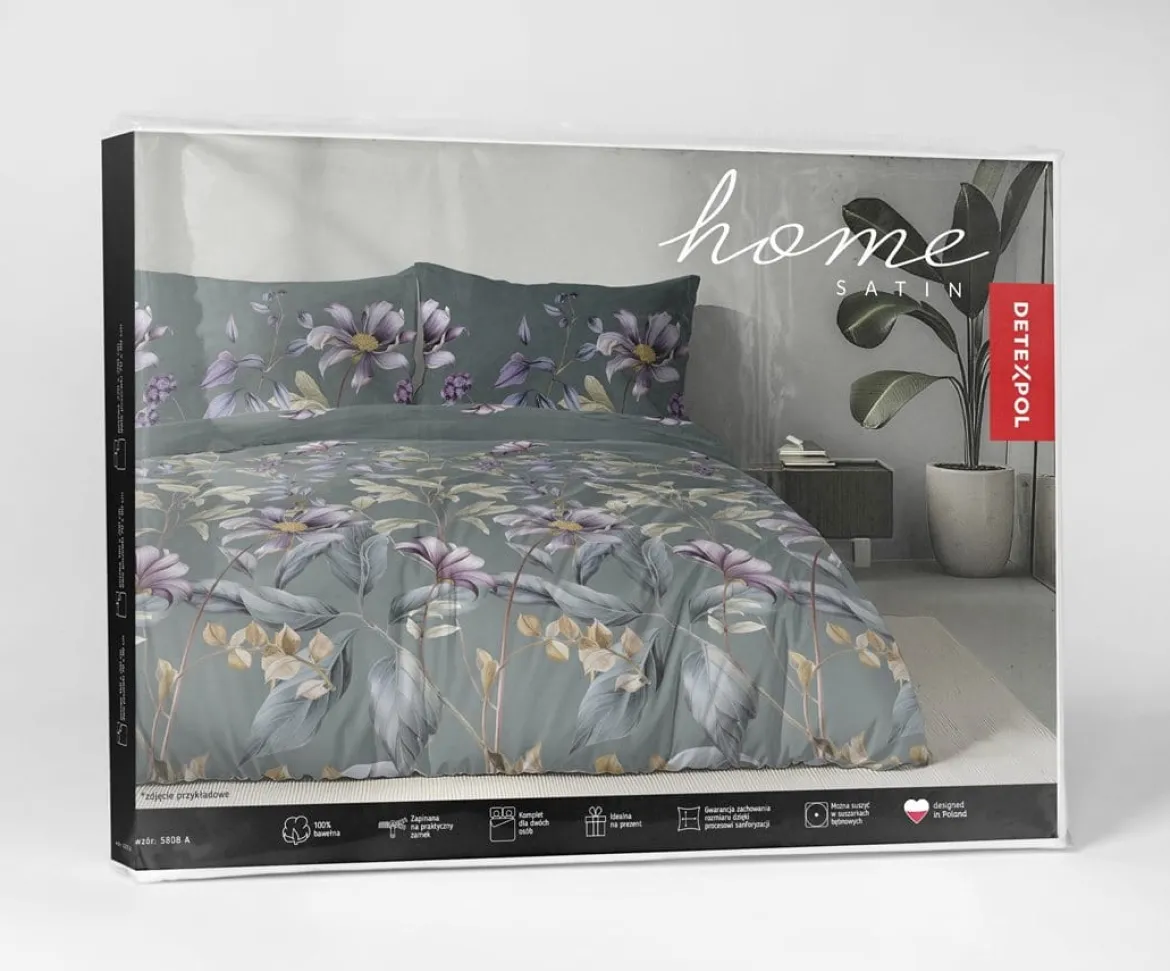 Komplet pościeli z satyny bawełnianej petrol 220x200 w botaniczne kwiaty Home Satin