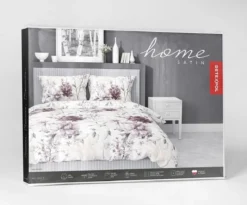 Komplet pościeli z satyny bawełnianej 140x200 w bordowe peonie i hortensje Home Satin