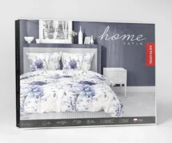 Komplet pościeli z satyny bawełnianej 140x200 w granatowe peonie i hortensje Home Satin