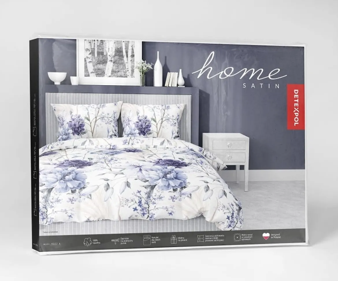 Komplet pościeli z satyny bawełnianej 140x200 w granatowe peonie i hortensje Home Satin