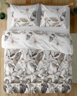 Komplet pościeli z satyny bawełnianej 160x200 w duże kremowe kwiaty Home Satin