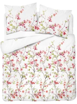 Komplet pościeli z satyny bawełnianej 160x200 w kwitnące gałązki Home Satin