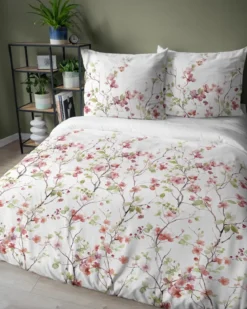 Komplet pościeli z satyny bawełnianej 160x200 w kwitnące gałązki Home Satin