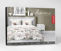 Komplet pościeli z satyny bawełnianej 160x200 w pudrowe, beżowe i kremowe kwiaty Home Satin