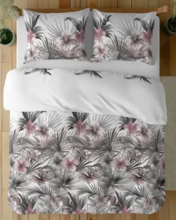 Komplet pościeli z satyny bawełnianej 160x200 w różowe hibiskusy Home Satin