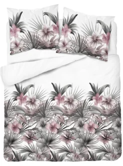 Komplet pościeli z satyny bawełnianej 160x200 w różowe hibiskusy Home Satin