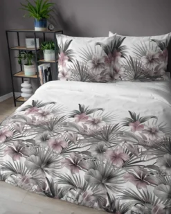 Komplet pościeli z satyny bawełnianej 160x200 w różowe hibiskusy Home Satin