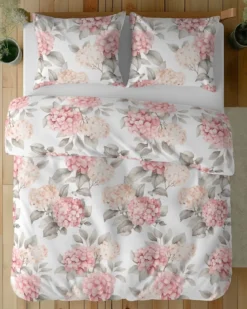 Komplet pościeli z satyny bawełnianej 160x200 w różowe hortensje Home Satin