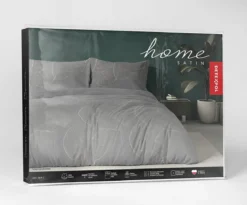 Komplet pościeli z satyny bawełnianej ciemnoszarej 160x200 w liście Home Satin