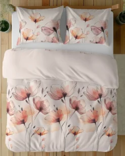 Komplet pościeli z satyny bawełnianej kremowej 160x200 w maki