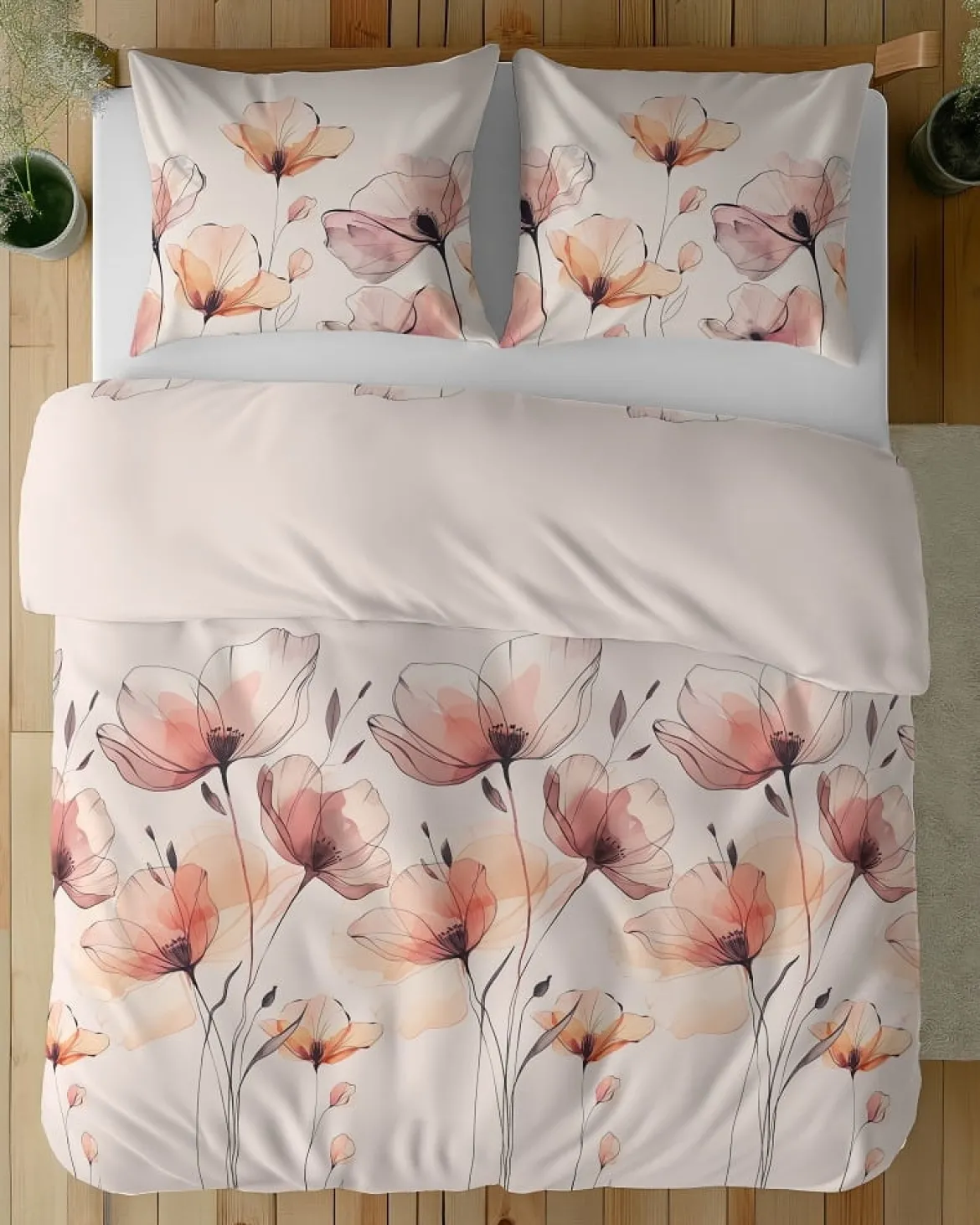 Komplet pościeli z satyny bawełnianej kremowej 160x200 w maki