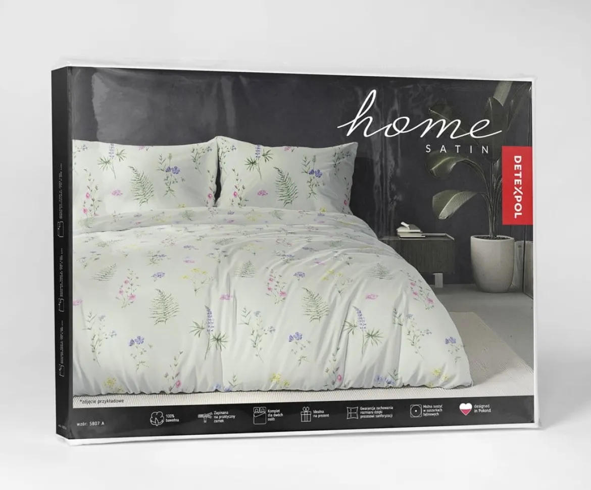 Komplet pościeli z satyny bawełnianej miętowej 160x200 w drobne kwiaty Home Satin