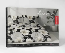 Komplet pościeli z satyny bawełnianej czarnej 220x200 w duże pełne kwiaty Home Satin