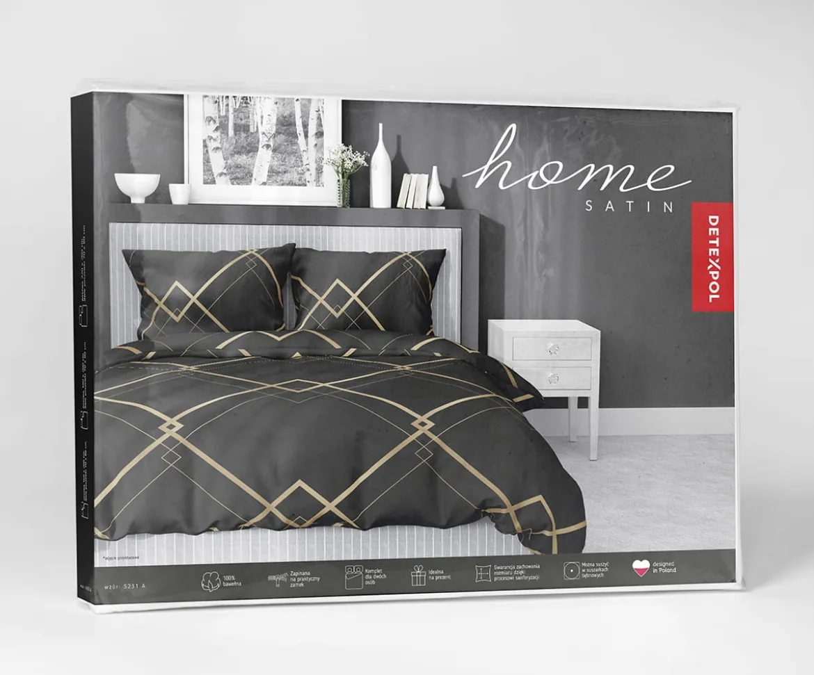 Komplet pościeli z satyny bawełnianej czarnej 220x200 we wzór geometryczny Home Satin