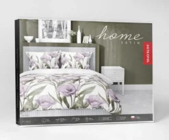 Komplet pościeli z satyny bawełnianej 220x200 w fioletowe kwiaty eustomy Home Satin