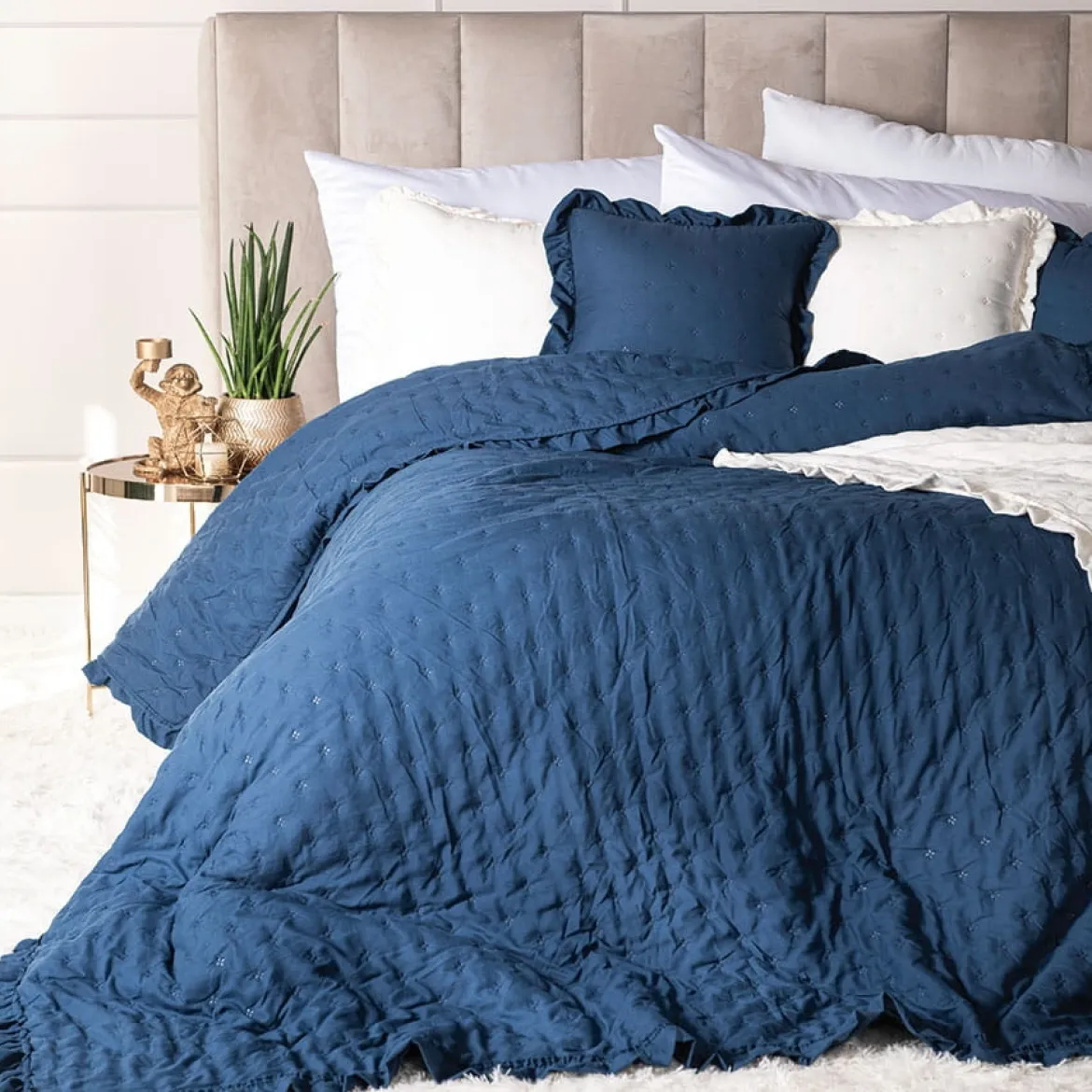 Narzuta Werona 170x210 Granatowa z Falbanką
