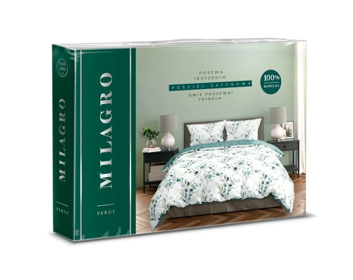Pościel bawełna satynowa Milagro 160x200 w liście eukaliptusa