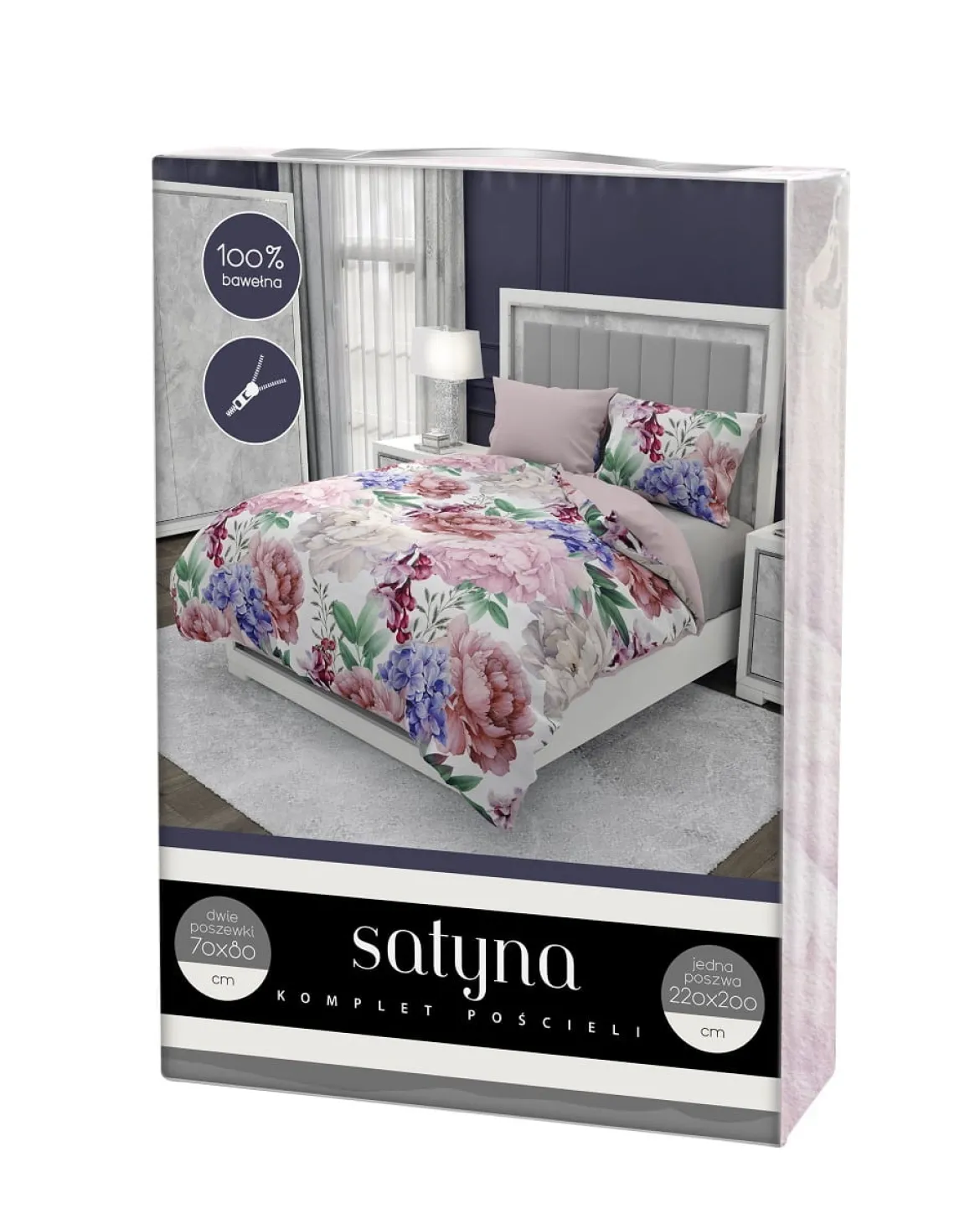 Pościel bawełna satynowa 220x200 w romantyczne piwonie