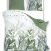 Pościel bawełniana biało zielona Trendy 220x200 w liście