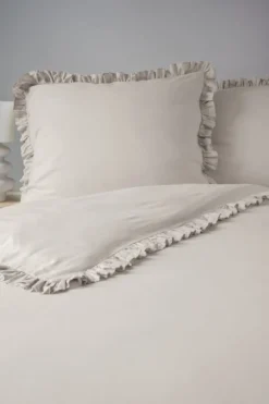 Pościel bawełniana Boho 220x200 Beżowa z falbaną