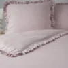 Pościel bawełniana Boho 220x200 Różowa z falbaną