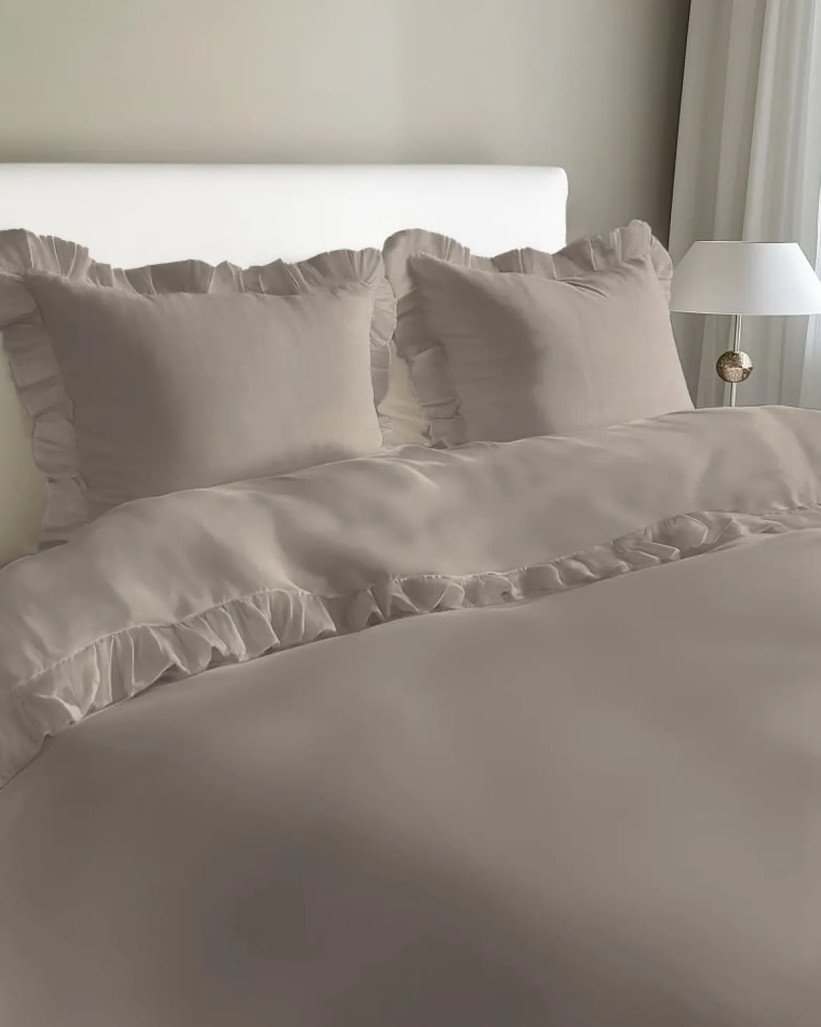 Pościel bawełniana Boho 220x200 Taupe z falbaną