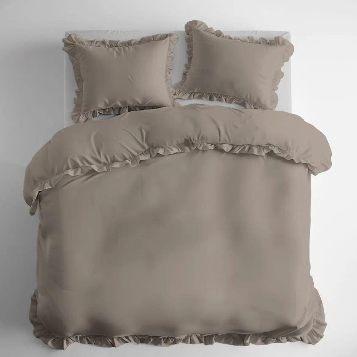 Pościel bawełniana Boho 220x200 Taupe z falbaną