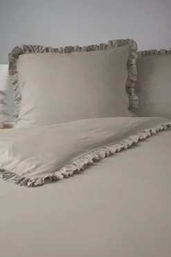Pościel bawełniana Boho 160x200 Taupe z falbaną