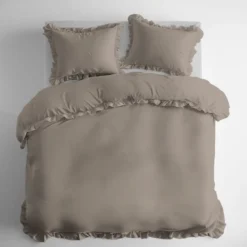 Pościel bawełniana Boho 160x200 Taupe z falbaną