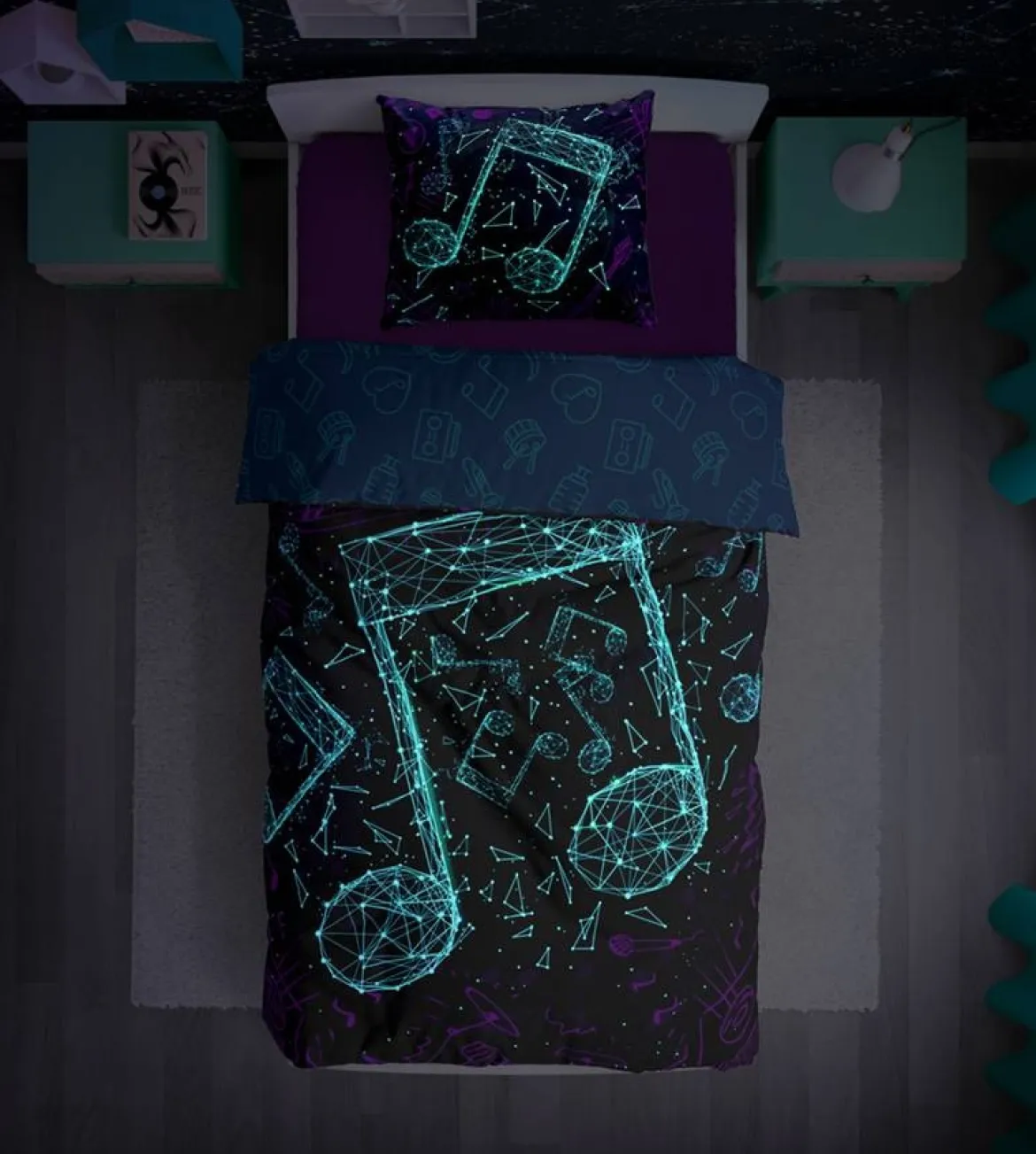 Pościel bawełniana fluorescencyjna 140x200 Nutki