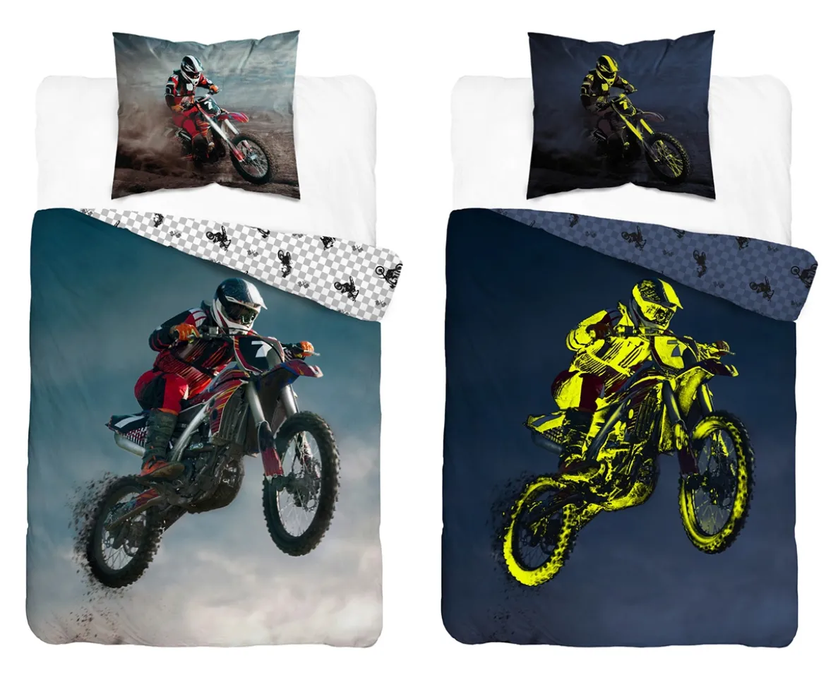 Pościel bawełniana młodzieżowa świecąca 160x200 Motocross