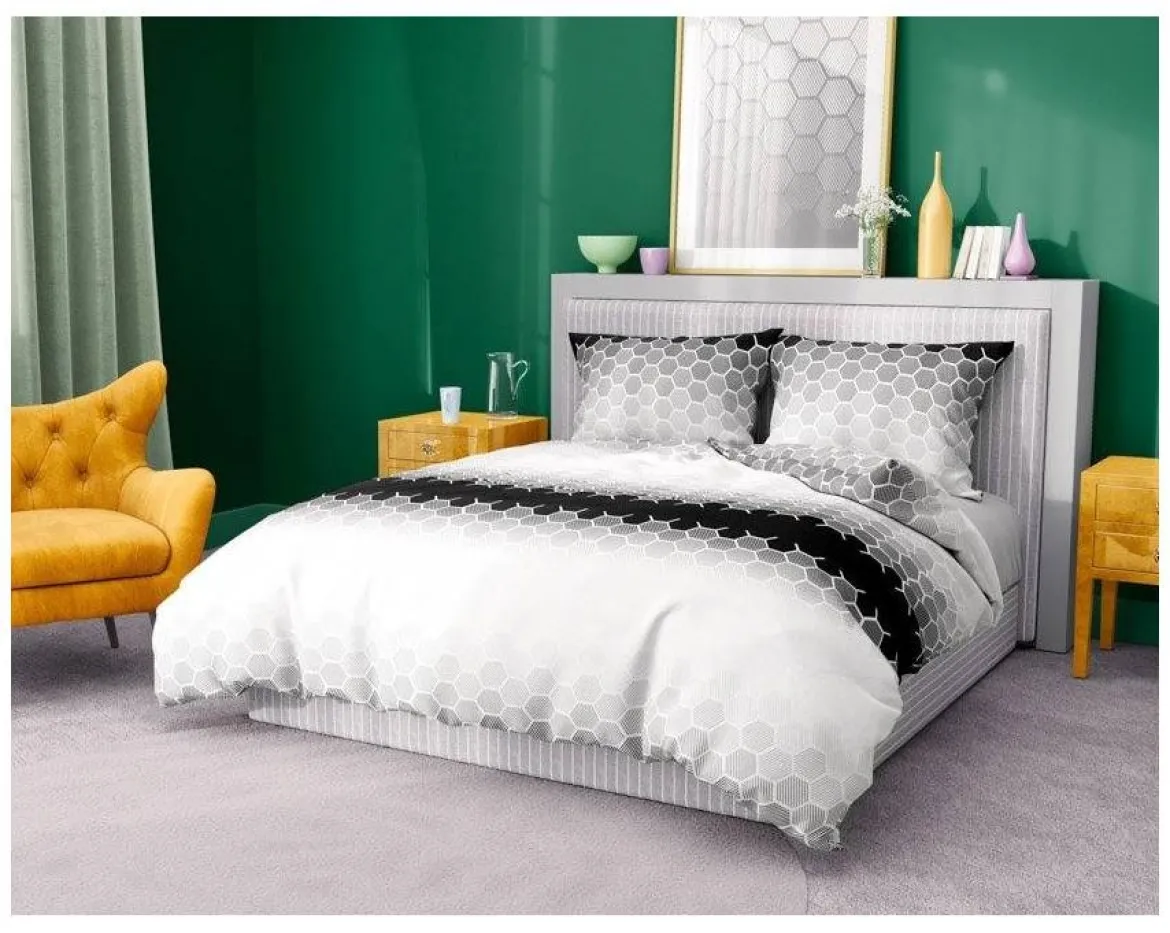 Pościel bawełniana popielato czarno biała 220x200 Glamour Ombre