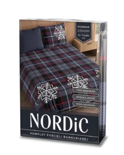 Pościel bawełniana świąteczna granatowo czerwona 220x200 Nordic