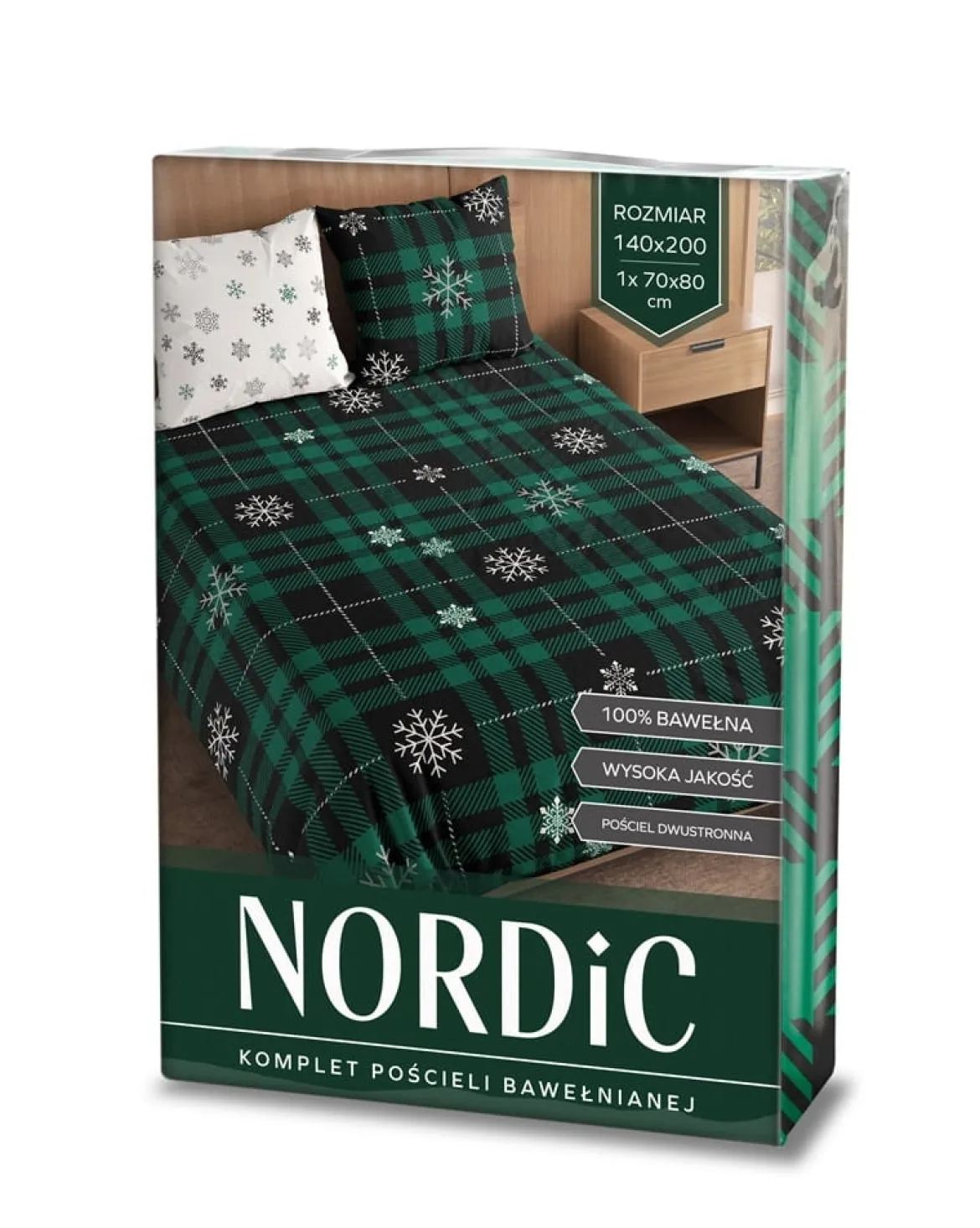 Pościel bawełniana świąteczna zielono biała 140x200 Nordic