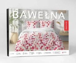 Pościel bawełniana 100% 160x200 w czerwone i różowe kwiaty