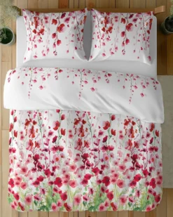 Pościel bawełniana 100% 180x200 w czerwone i różowe kwiaty