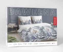 Pościel bawełniana 100% 160x200 w niebieskie paprocie i łubiny
