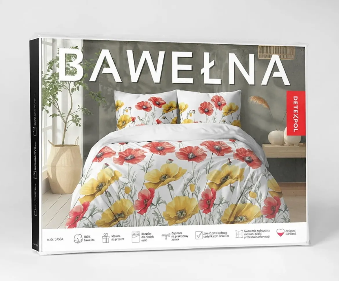 Pościel bawełniana 100% 220x200 z motywem maków