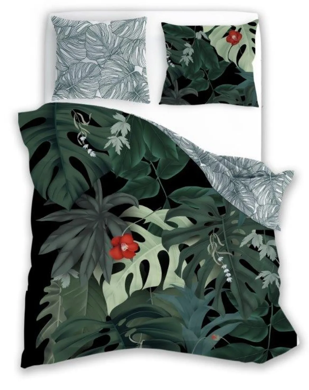 Pościel bawełniana zielona Trendy 160x200 liście monstery