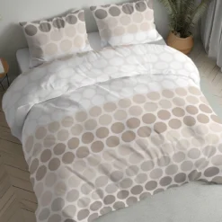 Pościel flanelowa beżowa 160x200 w duże koła