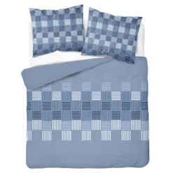 Pościel flanelowa niebieska 160x200 wzór geometryczny