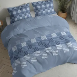 Pościel flanelowa niebieska 220x200 wzór geometryczny