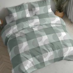 Pościel flanelowa szałwiowa 160x200 krata i okręgi