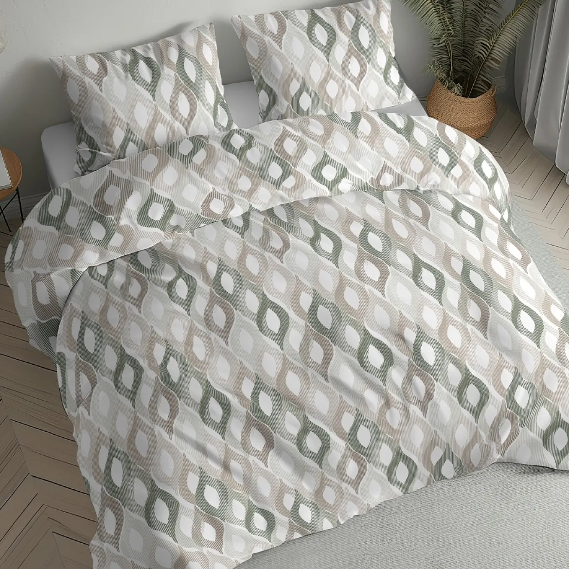 Pościel flanelowa szałwiowo beżowa 220x200 w nowoczesny wzór