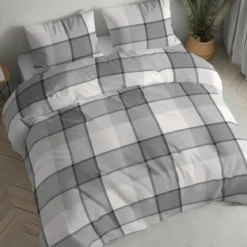 Pościel flanelowa w odcieniach szarości 220x200 krata