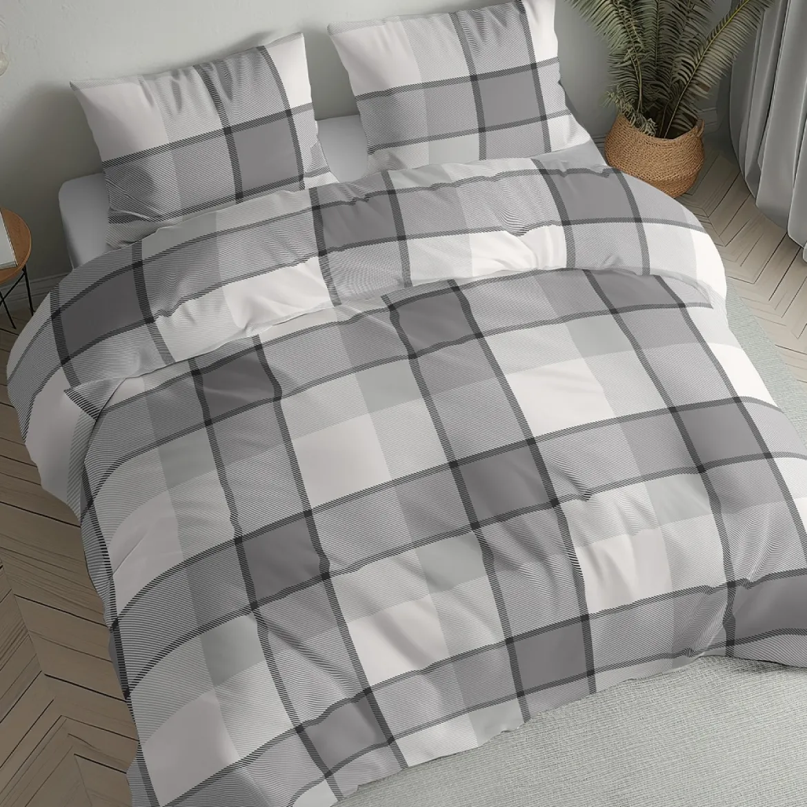 Pościel flanelowa w odcieniach szarości 220x200 krata