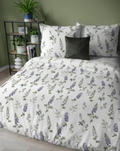 Pościel flanelowa w 160x200 w lawendowo fioletowe kwiaty łubinu