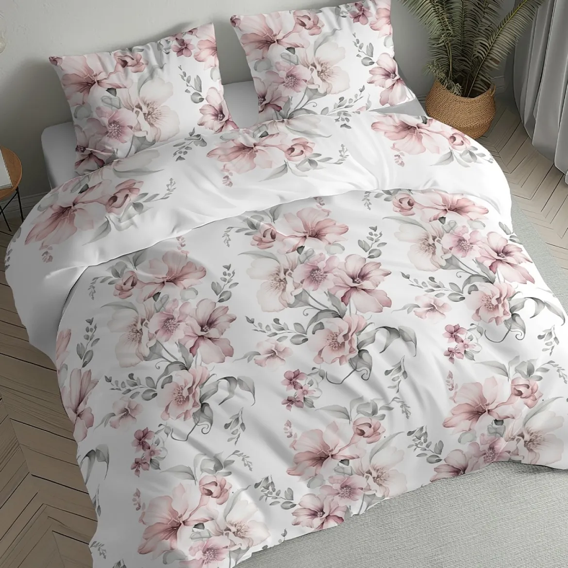 Pościel flanelowa 160x200 kwiaty w pastelowych odcieniach różu