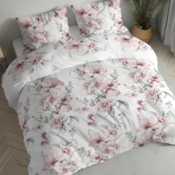 Pościel flanelowa 220x200 kwiaty w pastelowych odcieniach różu