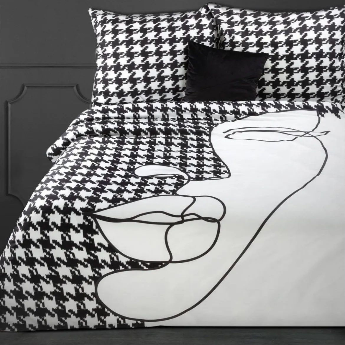 Pościel hiszpańska bawełniana czarno biała 160x200 Premium
